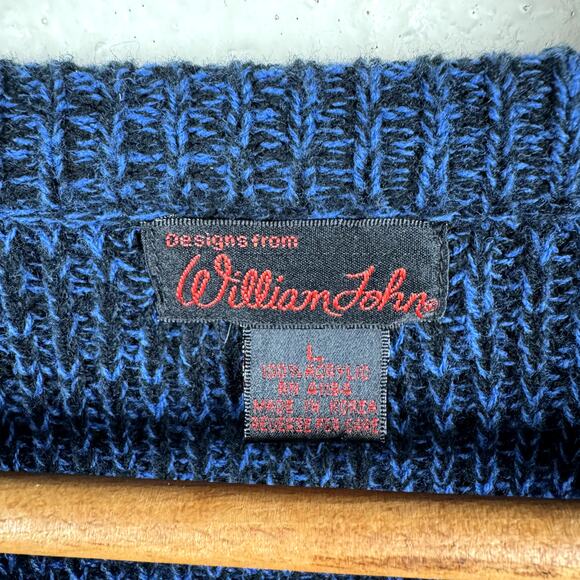 Vintage William John Sweater Size Large Blue Stripe Crewneck Grandpa Classic 90s - Picture 3 of 4